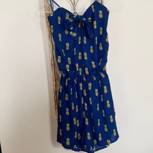 Strapless navy pineapple romper